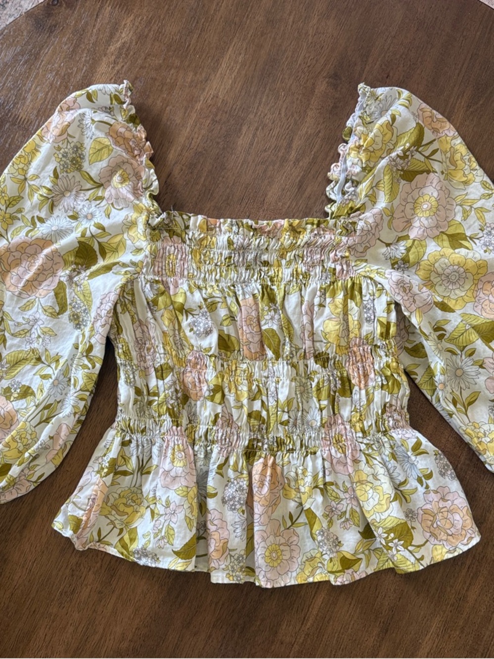 Smocked Floral Boho Top in Olive & Blush